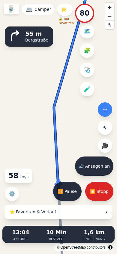 Yapaia Go auf dem Handy im Fahrmodus